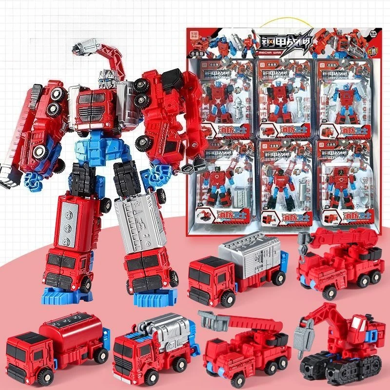 6IN1 Firefighting Mech Warrior Car Deformation Robot Plastic Model Toys Children's Toys for Boys Xmas GiftsBirthday Guests Gifts