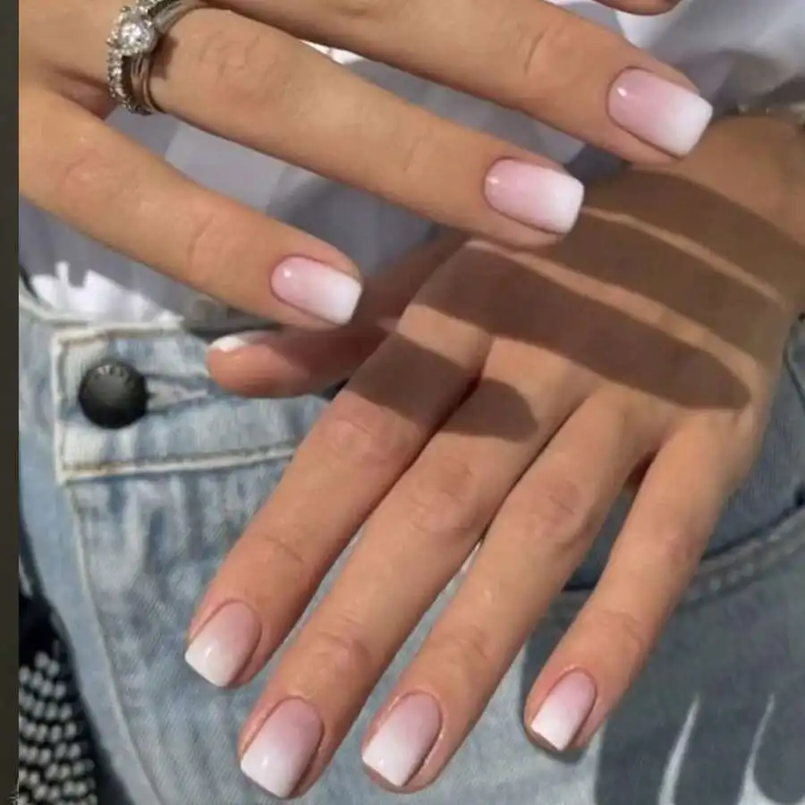 

Ins Elegant Minimalist European Square Press On Nails Fashion Y2K Style Pink White Gradient Removable Nail Patches Daily Versati