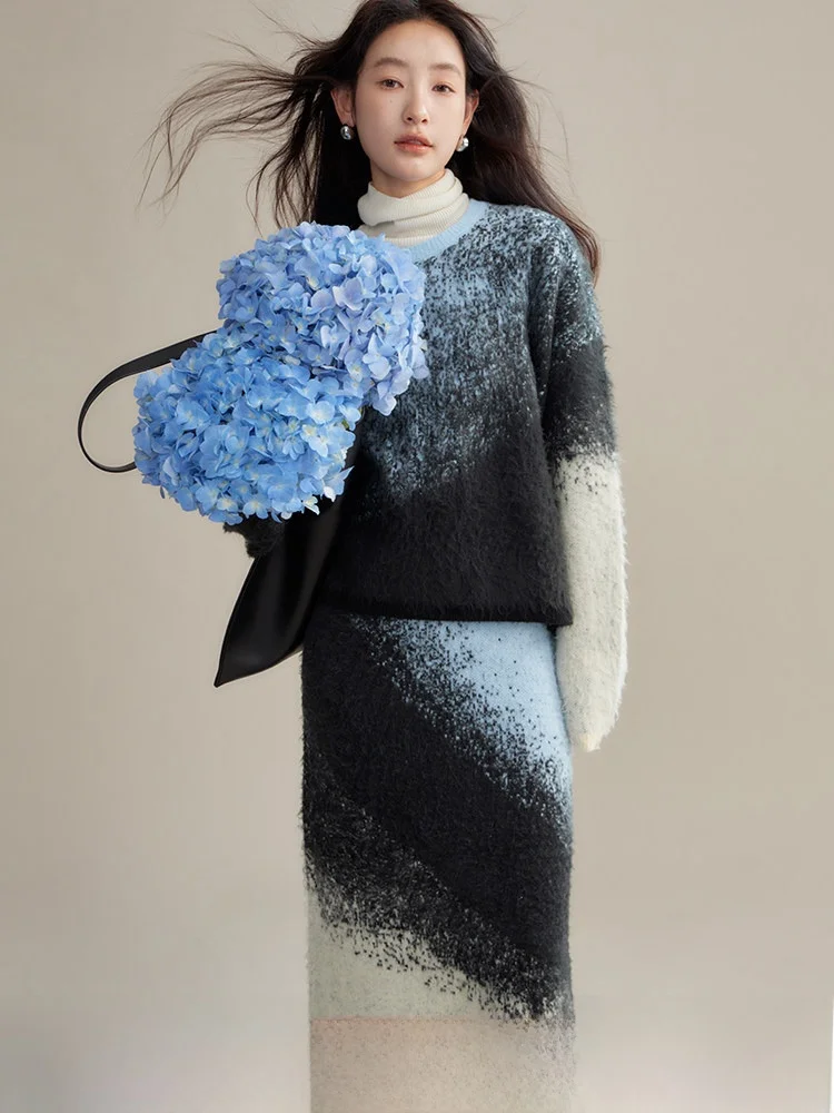 

Original adient Color Sweater Knitwear Long Dr Two-Piece Set by U Are Nice Coast Commute Sle Women's Faion