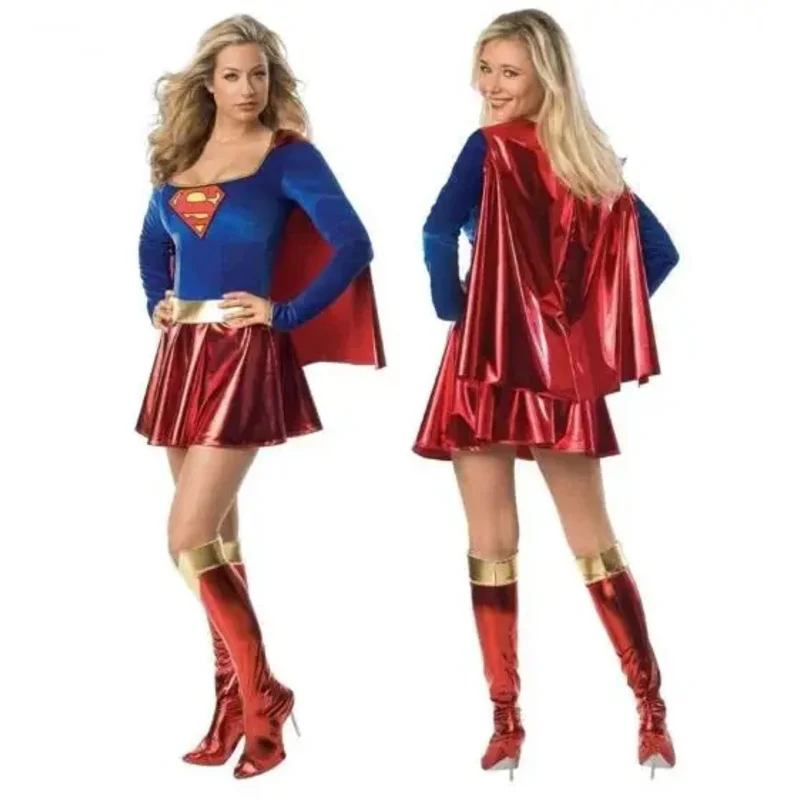 Superwoman dress cosplay costumes super girls dress shoe covers suit superhero woman top robe Halloween costume