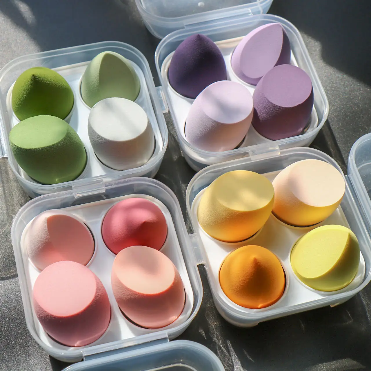 4 pz/set Color Mixing Beauty Egg Beauty Sponge Makeup Sponge con Egg Box Foundation Dry Wet Use Make-up Puff strumento per il trucco del viso