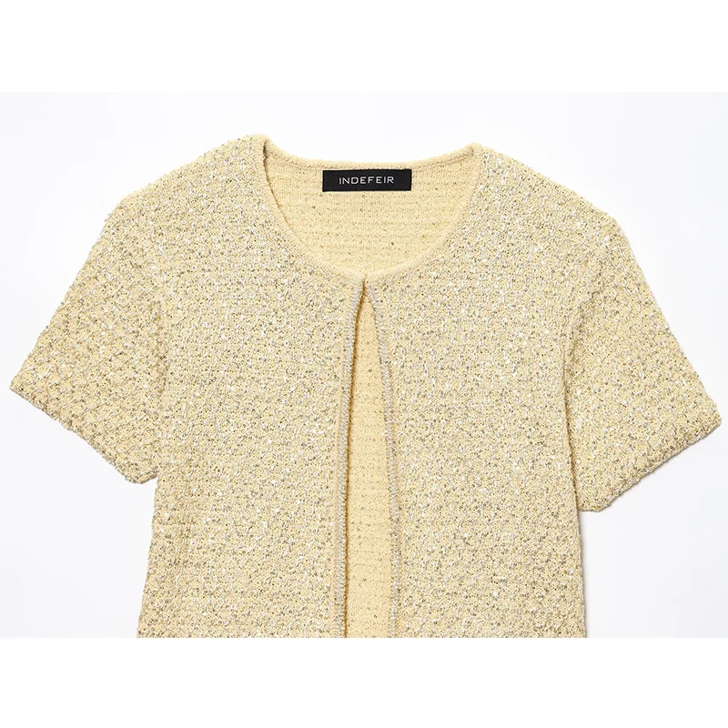 Cardigans courts tricotés à paillettes pour femmes, Chic et élégant, nouvelle mode, pull à manches courtes, haut en tricot décontracté, 2025