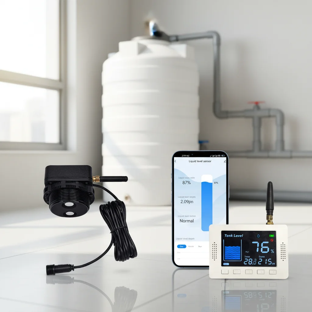 Non‑Contact Tuya Water Tank Level Monitor, IP67 Waterproof LoRa Ultrasonic Water Level Indicator