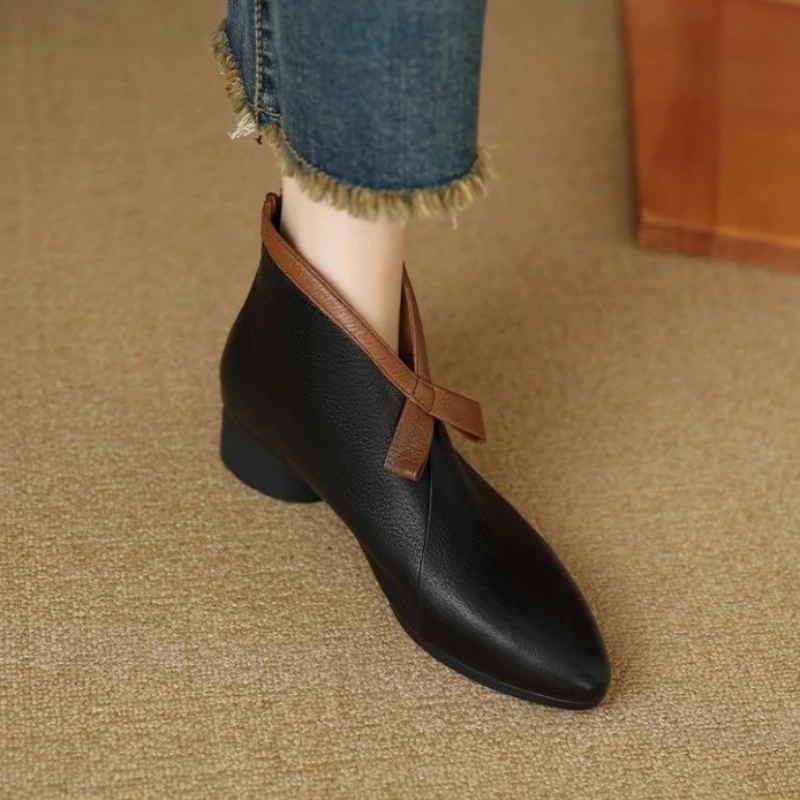 تشيلسي حذاء من الجلد للنساء دافئ مبطن بالصوف أنيق وأنيق الجوارب الأحذية الساخنة موضة 2025 Pu جديد في أحذية نسائية قصيرة #3