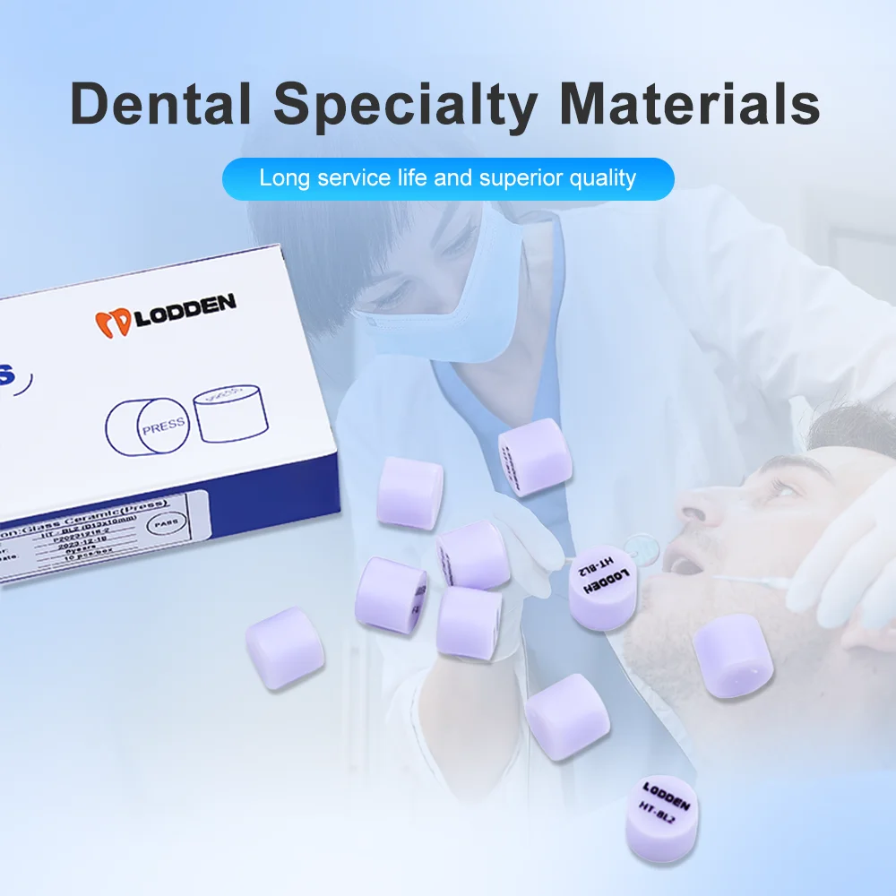 LODDEN Purple Press Dental Lithium Disilicate Glass Ceramic Tablets 10pcs Ingots Blocks Pressing for Ultra-thin Veneer HT/LT