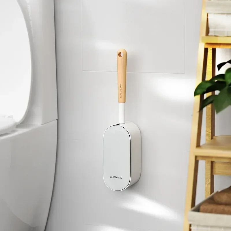 Toilet Brush Wall Mounted Non Perforated Wooden Handle Household Toilet No Dead Corner Cleaning Brush Set