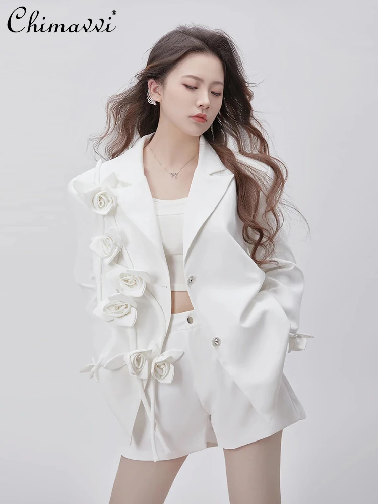 

2024 Spring and Autumn New Fashion Flower Suit Jacket Female Socialite High-Grade Loose Long Sleeve Elegant Office Lady Blazers