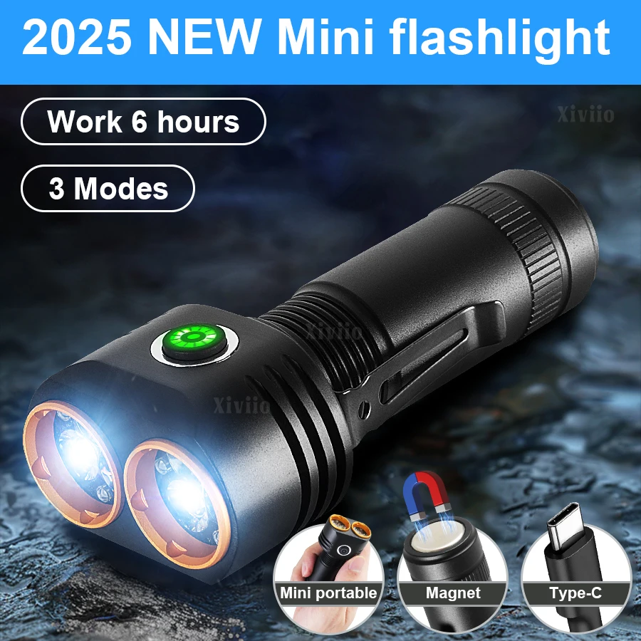 

Rechargeable Mini Flashlight 6 LED Portable Hand Light Multifunctional Aluminum Alloy Magnetic Flashlight Work Lights Mini Torch