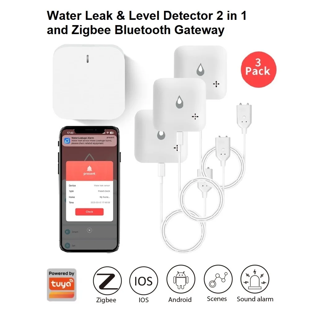 

Комплект Lincukoo Tuya Zigbee Bluetooth Gateway и детектор утечки воды и уровня воды 2-в-1 с мгновенными оповещениями через приложение