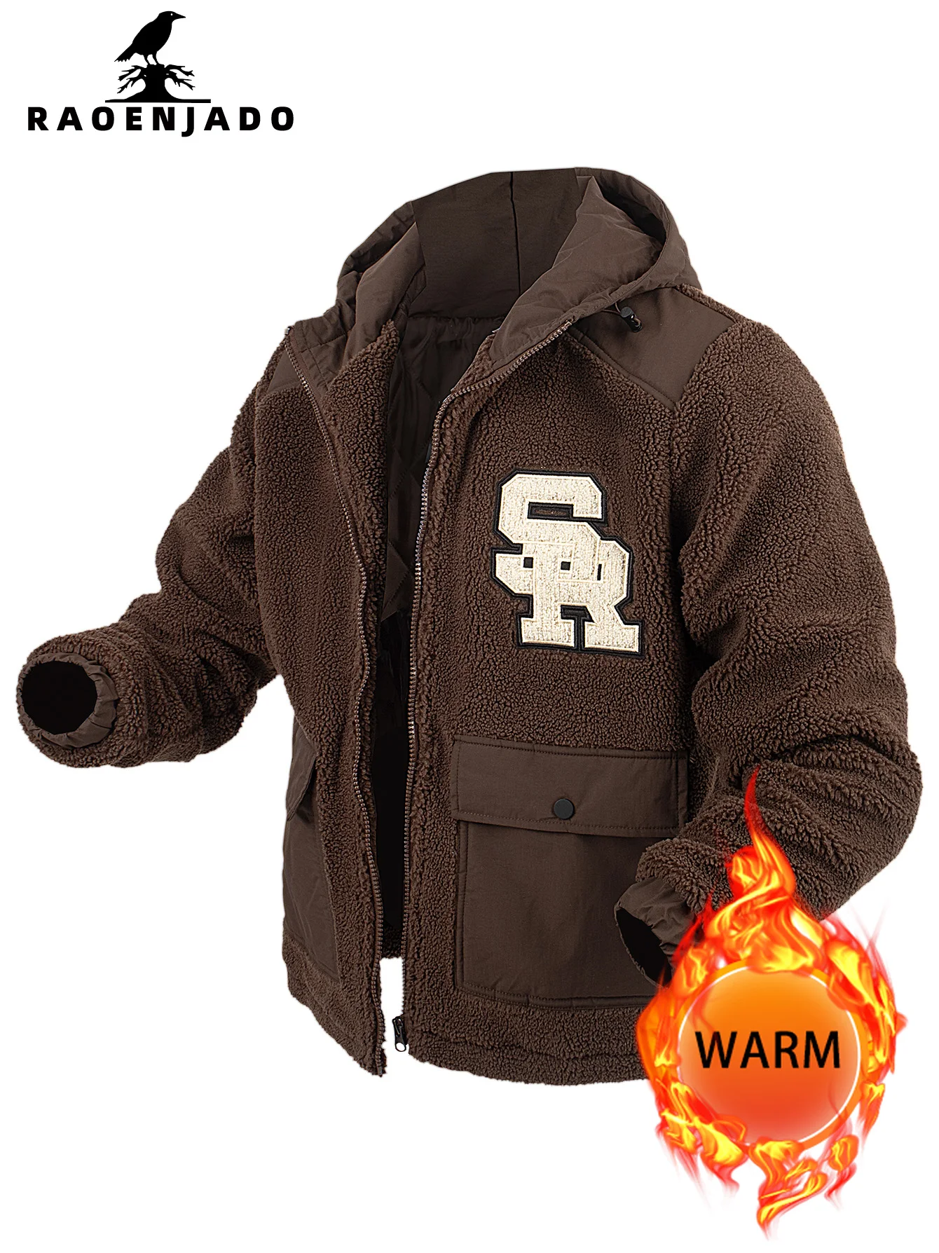 المرأة حجم كبير مقنعين الصوف جاكيت زيبرا سميكة الدافئة الشتاء المرقعة ملابس خارجية معطف فضفاض الأبجدية التطريز #1