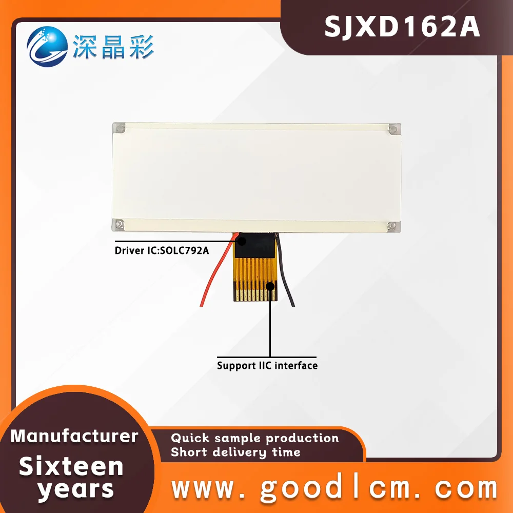 Cog Character Matrix LCD Display Module com retroiluminação, tela monocromática, suporte IIC Interface, 16x2, SJXD162A-1031