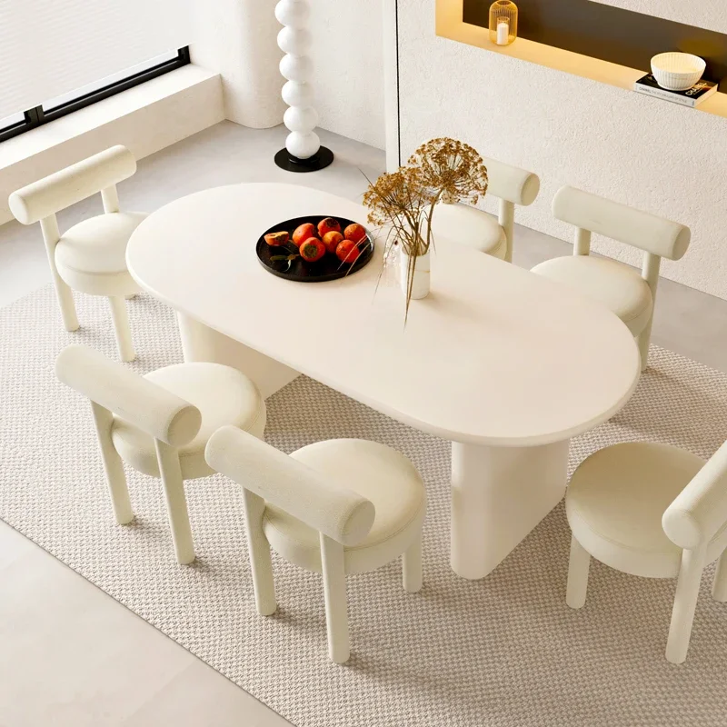 YY Small Apartment Trending Creative Cream Style Modern Simple Oval Dining Table