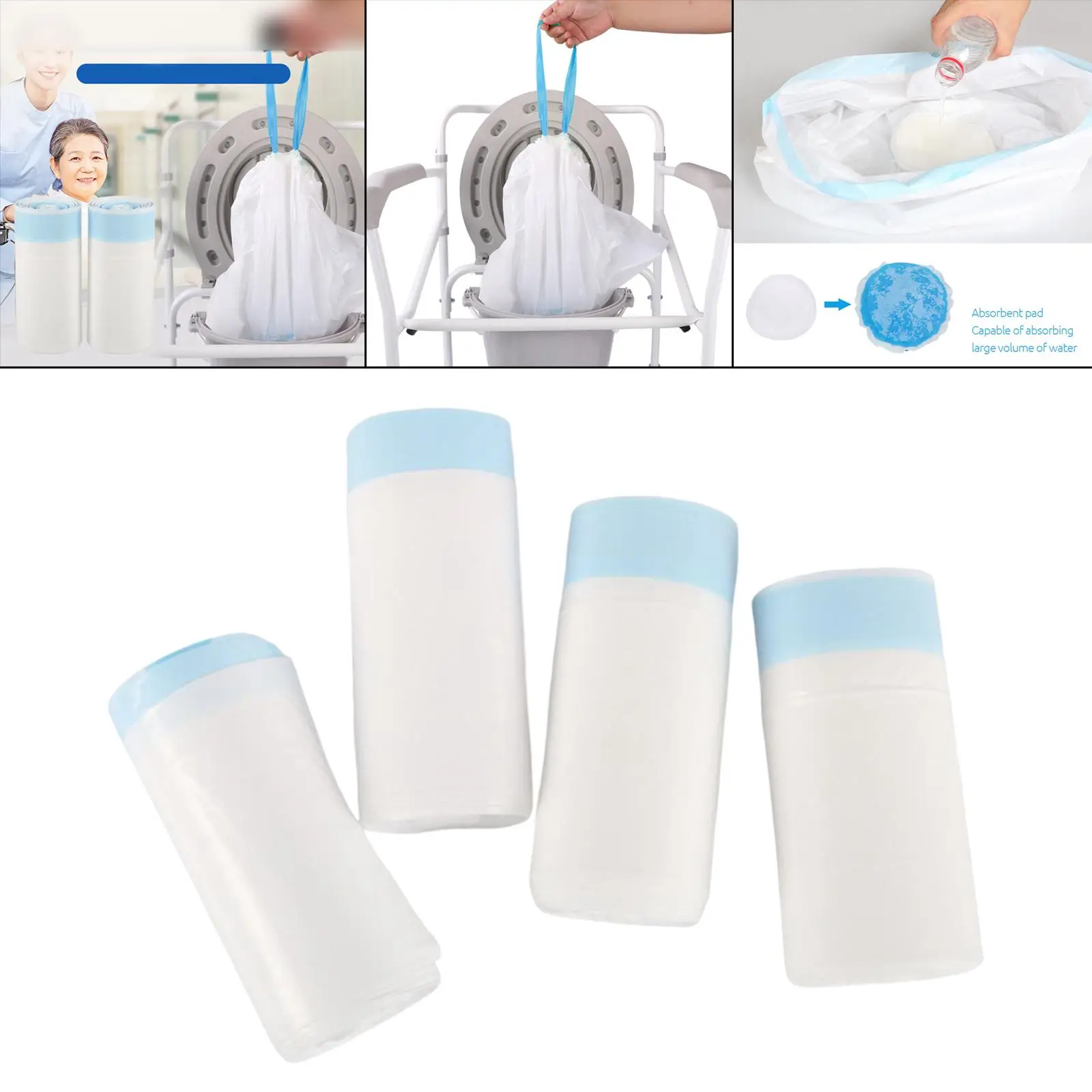 Bedside Commode Liners, with Absorbent Pad, Toilet Bags Commode Chair for Adult Travel