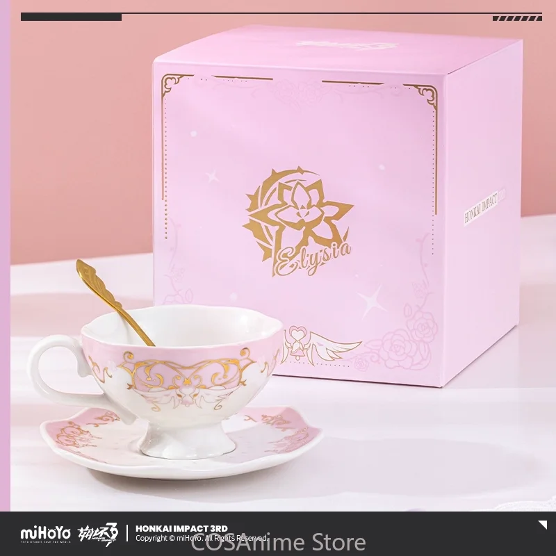 

MiHoYo Game Elysia Teacup Anime Honkai Impact 3 Elysia Afternoon Tea Cup Saucer Set Coffee Cup Prop Cosplay Xmas Gifts