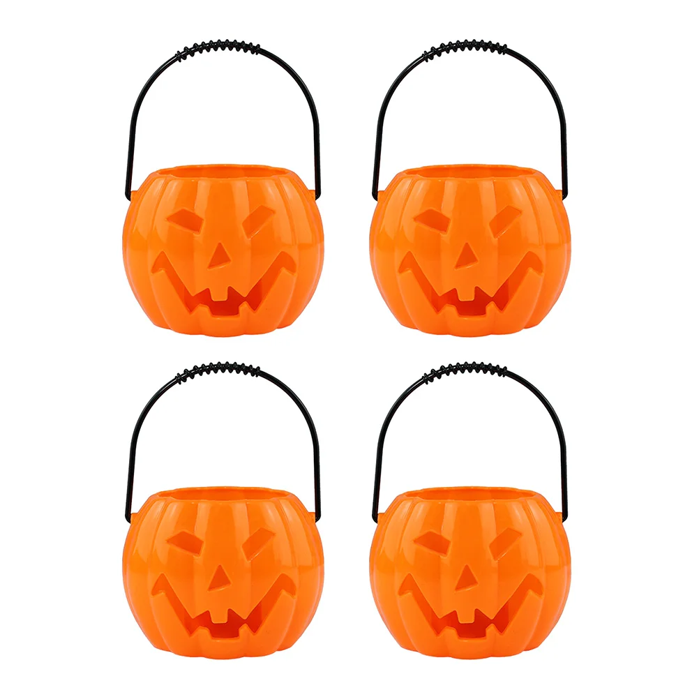 

4pcs Pumpkin Lantern Props Plastic Halloween Bucket with Voice Sensor LED Candy Holder for Party Favor Supplies Decor