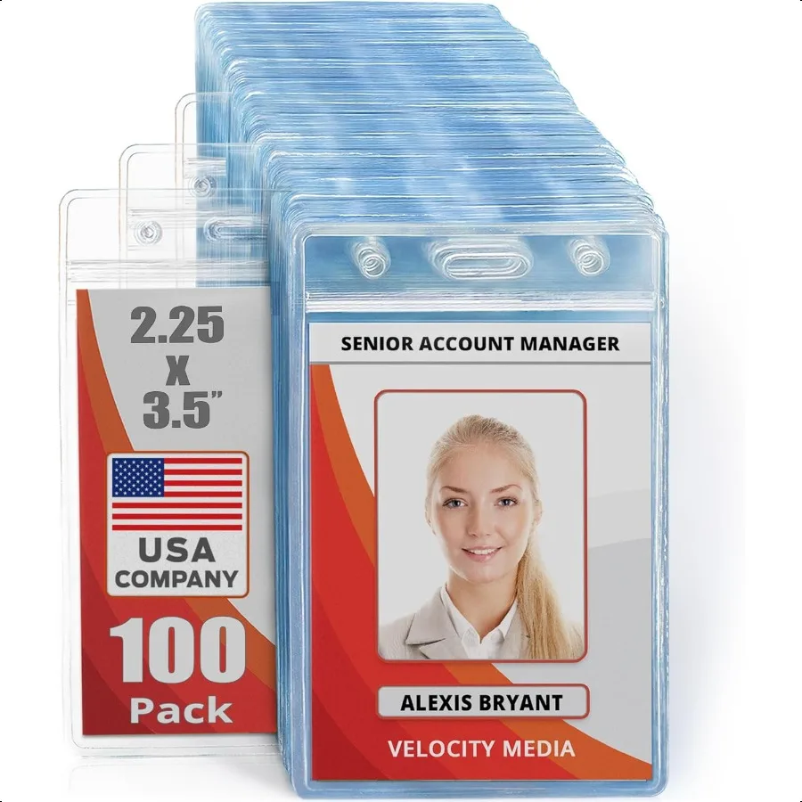 

USA Plastic Waterproof ID Badge Holders Clear 2.25x3.5 Inch 100 Pack Vertical Hanging Name Card Holder with Zipper Resealable B