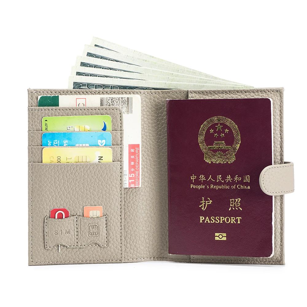 

Genuine Cow Leather Passport Holder Travel Wallet with Zipper Pocket Card Holder RFID Blocking Bifold Wallet for Men and Women