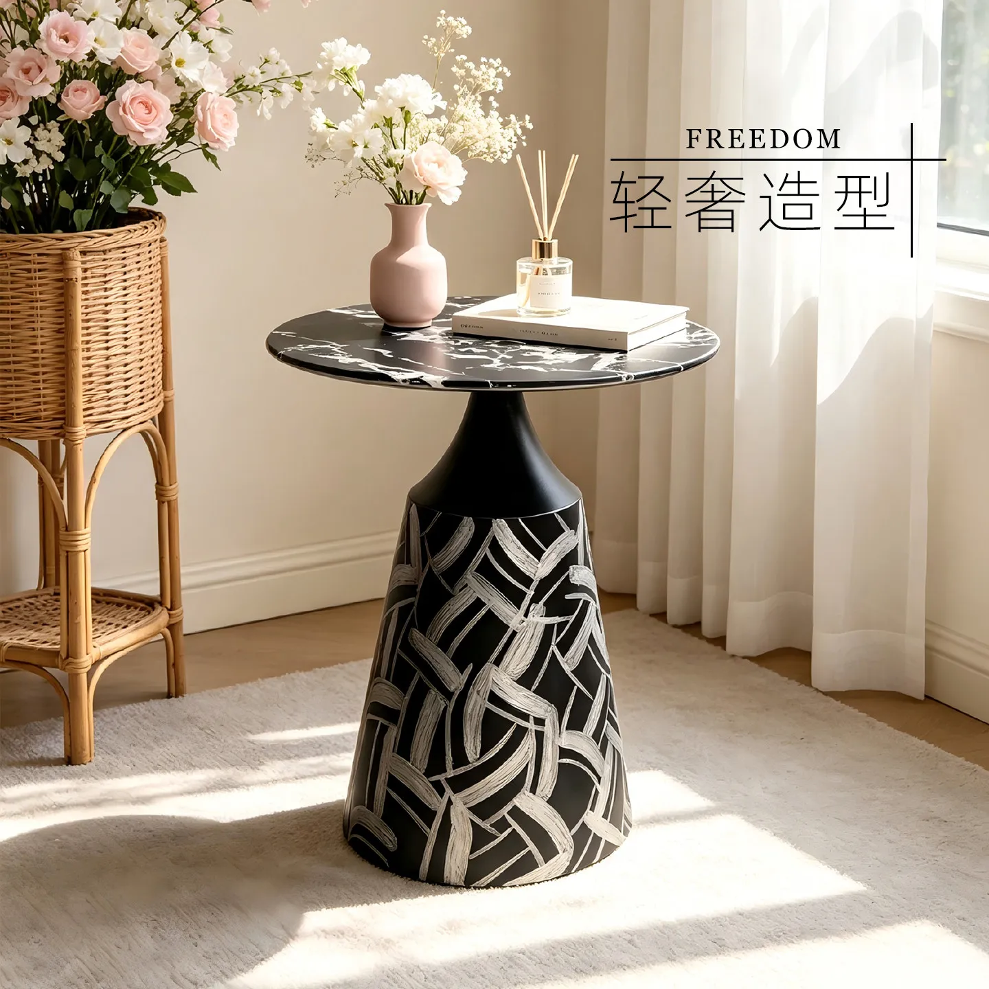 Modern living room household small apartment coffee table hand-painted table light luxury