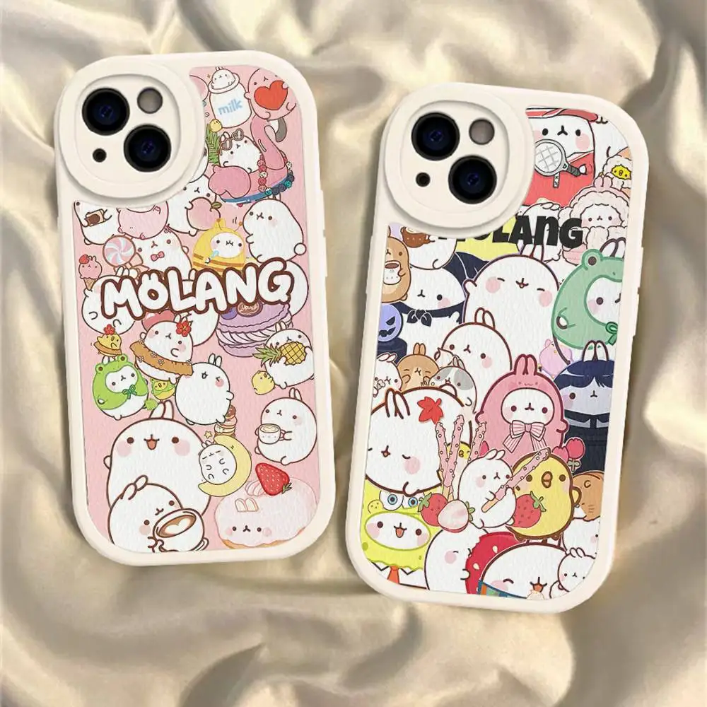 Kawaii M-Molangs Phone Case Hard Leather For IPhone 14 13 16 Mini 15 14 11 12 Pro Max Plus Fundas 2