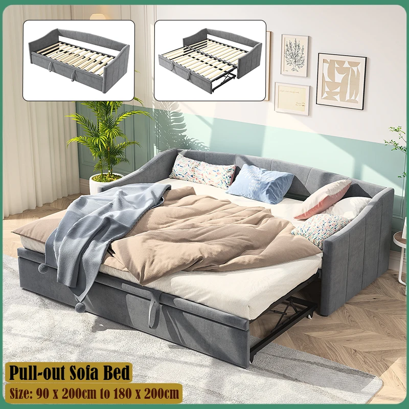 Canapé-lit extractible Anajqaqia, tissu velours gris, lit multifonctionnel 90/180 X 200 cm, avec sommier à lattes