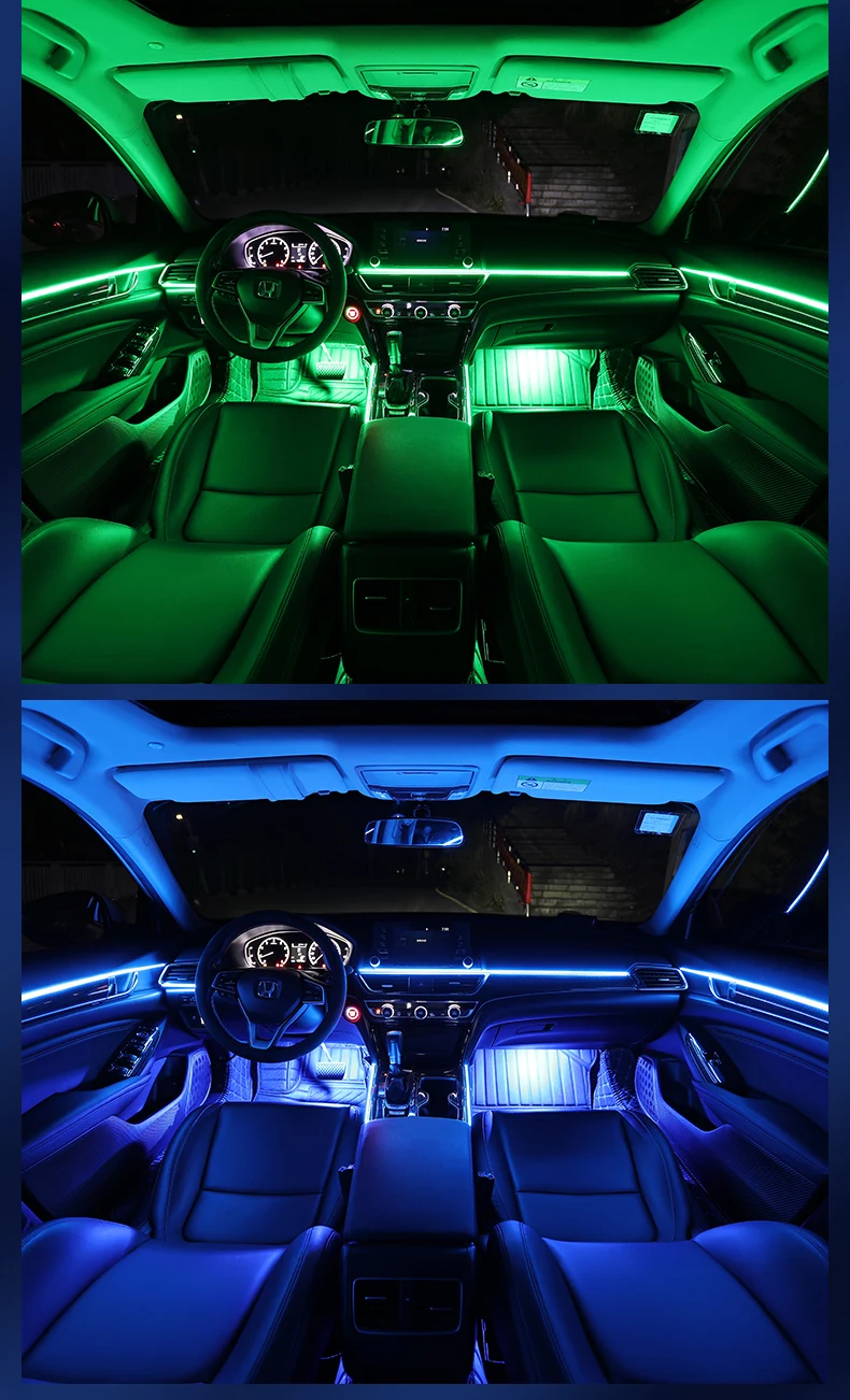 18 in 1 Umgebungslicht für den Innenraum des Autos, 64 Farben, atmen Sie die Armaturenbrett-Türdekoration, LED-Streifenlichter, RGB, Bluetooth, App-Steuerung, 12 V – Detail 11