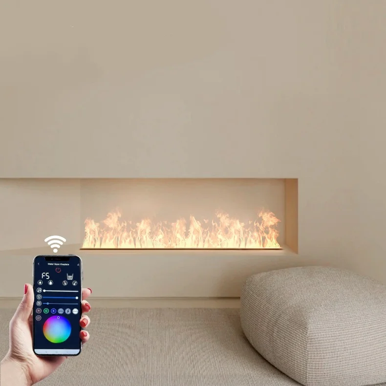 80 سنتيمتر الحديثة مصمم ثلاثية الأبعاد تويا واي فاي App التحكم الصلب الموقد الإيثانول إدراج للفيلا في الهواء الطلق الفنادق التحكم عن بعد المياه