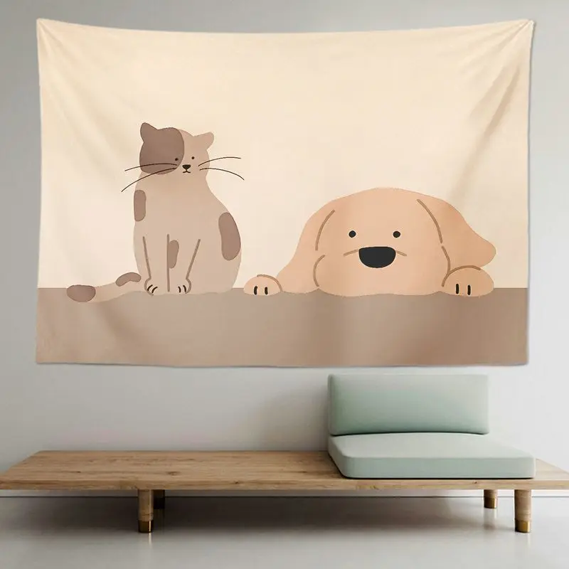 VIKAMA Cute Puppy Dog Tapestry Cartoon Pet Wall Hanging Kid Bedroom Dorm Aesthetic Soft Polyester Photo Backdrop