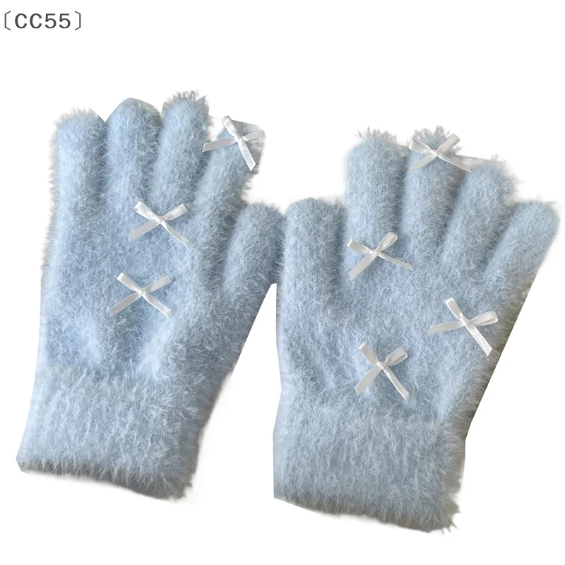 maveraCC55uds1 par de guantes cálidos de invierno con lazo para mujeres y niñas, lindos guantes de Color sólido, mitones resistentes al frío, guantes de montar a prueba de viento, regalos