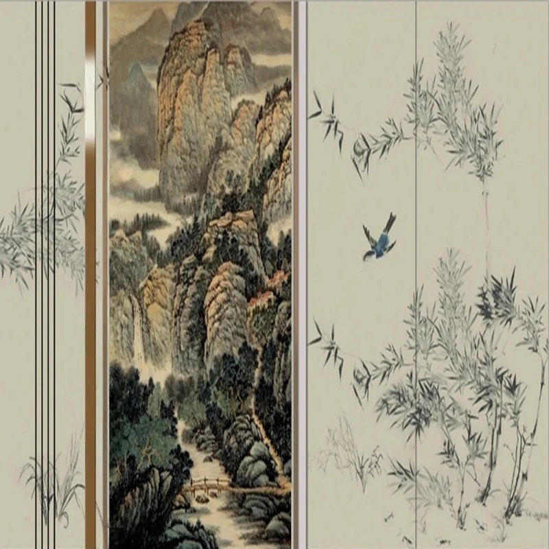 

Custom Abstract Landscape Mural New Chinese Style Wallpaper Hand-Painted Wall Art for Living Room Bedroom Home Wall Design