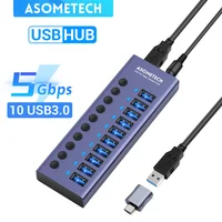 Hub USB 3,0 de 4/7/10 puertos, divisor múltiple, adaptador de corriente de 12V con interruptor de encendido/apagado, divisor USB, Hub de alta velocidad para MacBook y portátil
