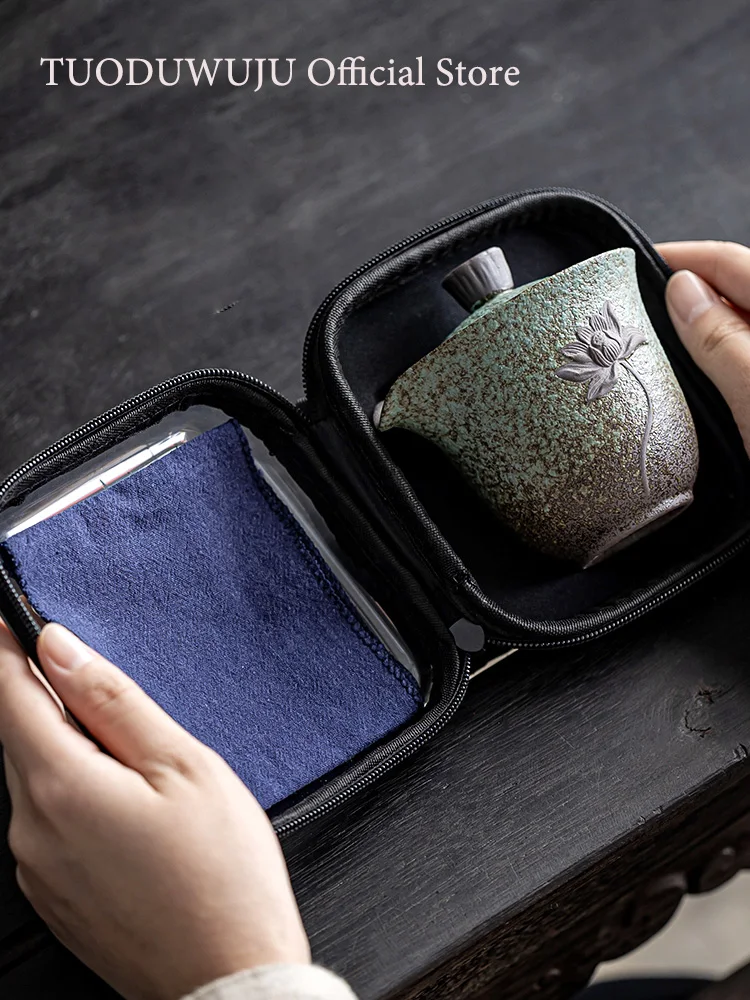 XH125 200ml One Pot And Two Cups in Jingdezhen, Ceramic Portable Tea Set, Outdoor Travel Tea Set, Storage Bag, Kung Fu Tea Maker
