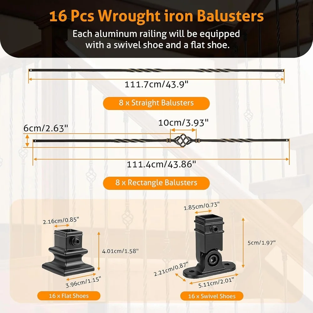 16er-Pack schmiedeeiserne Baluster, hohle Treppenspindeln, doppelt gedrehtes Design, langlebig, einfach zu installieren, DIY-Innengeländer