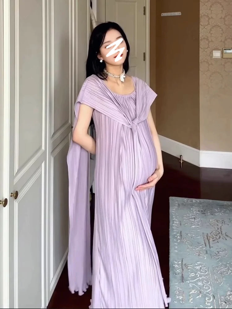 

Summer New Style Purple Sarong Dress for Pregnant Women Loose Fitting High Waist A-Line Skirt Casual Wear Polyester Fabric