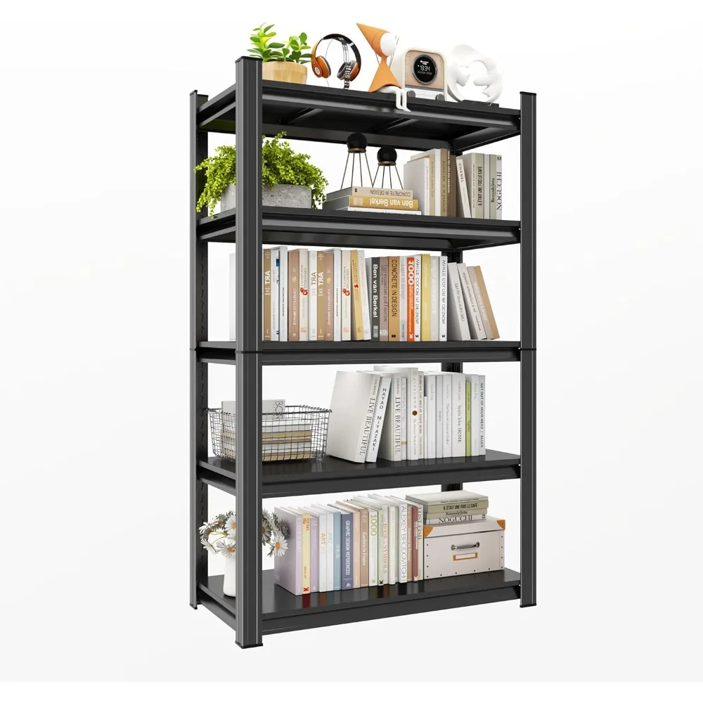 

Book Shelf 5-Tier Adjustable Industrial, Tall Bookshelves Storage 250Lbs, Black Metal for Office & Library