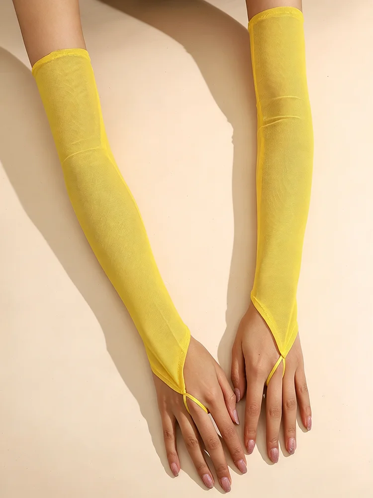 48cm Bonbonfarbene Elastische Netz-Dünne Transparente Fingerhandschuhe für Damen Sexy Party Cosplay Elegante Etikette Opernhandschuhe – Detail 15