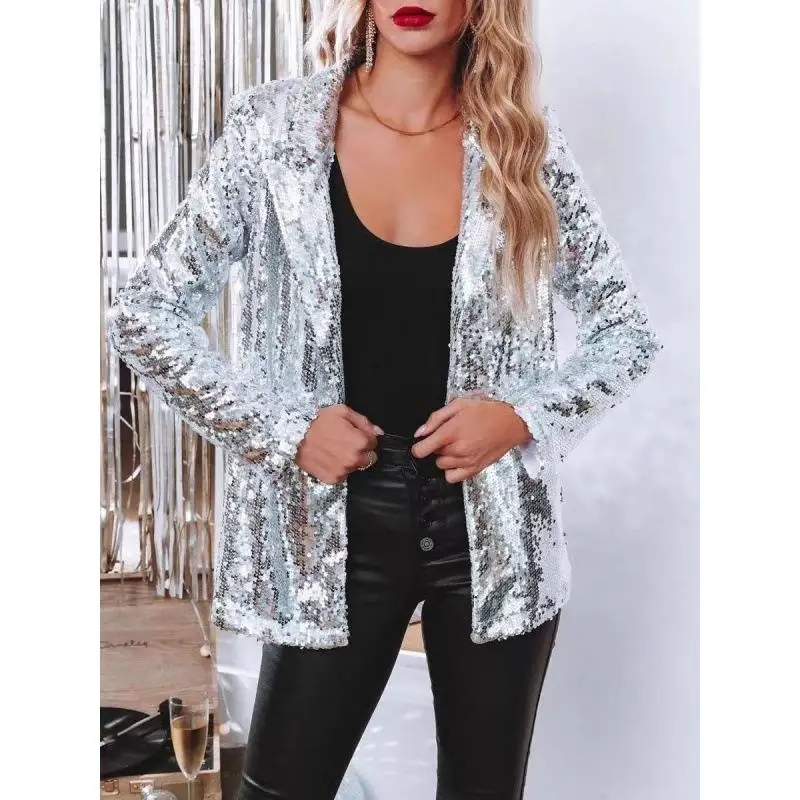 

Women's Casual Sequined Jaet Suit Long Lapel SVE for Autumn Season Comfortable Home Wear Children's Clothing Brand