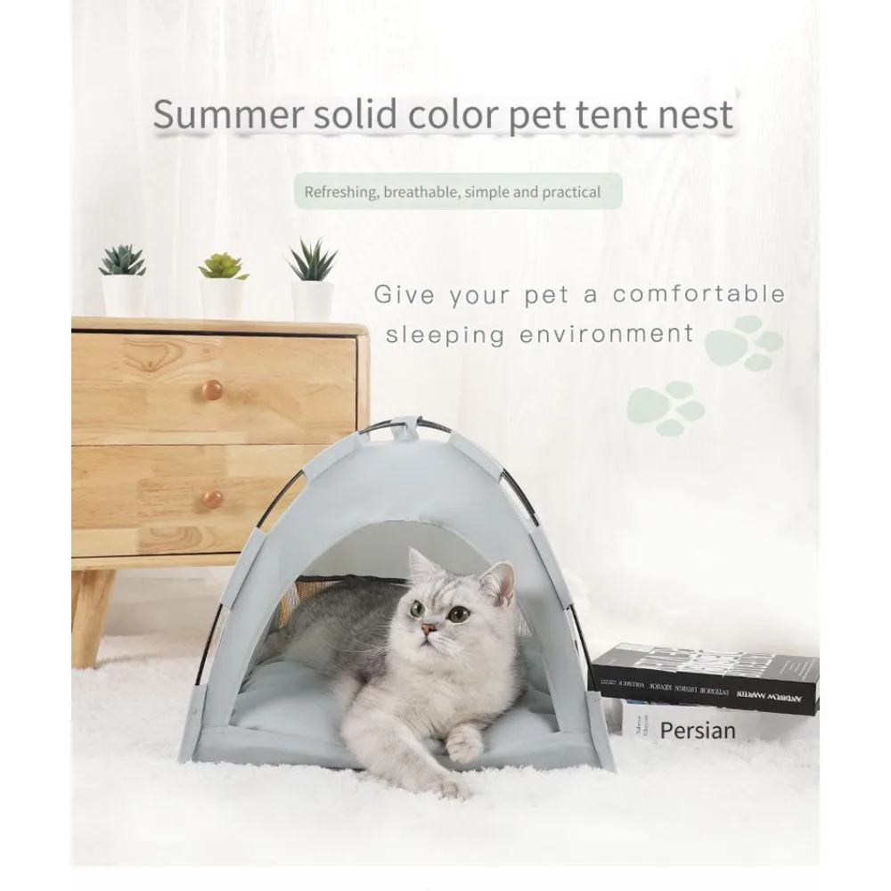 

Cross-border summer cooling mat outdoor pet nest tent breathable foldable solid color simple pet cage