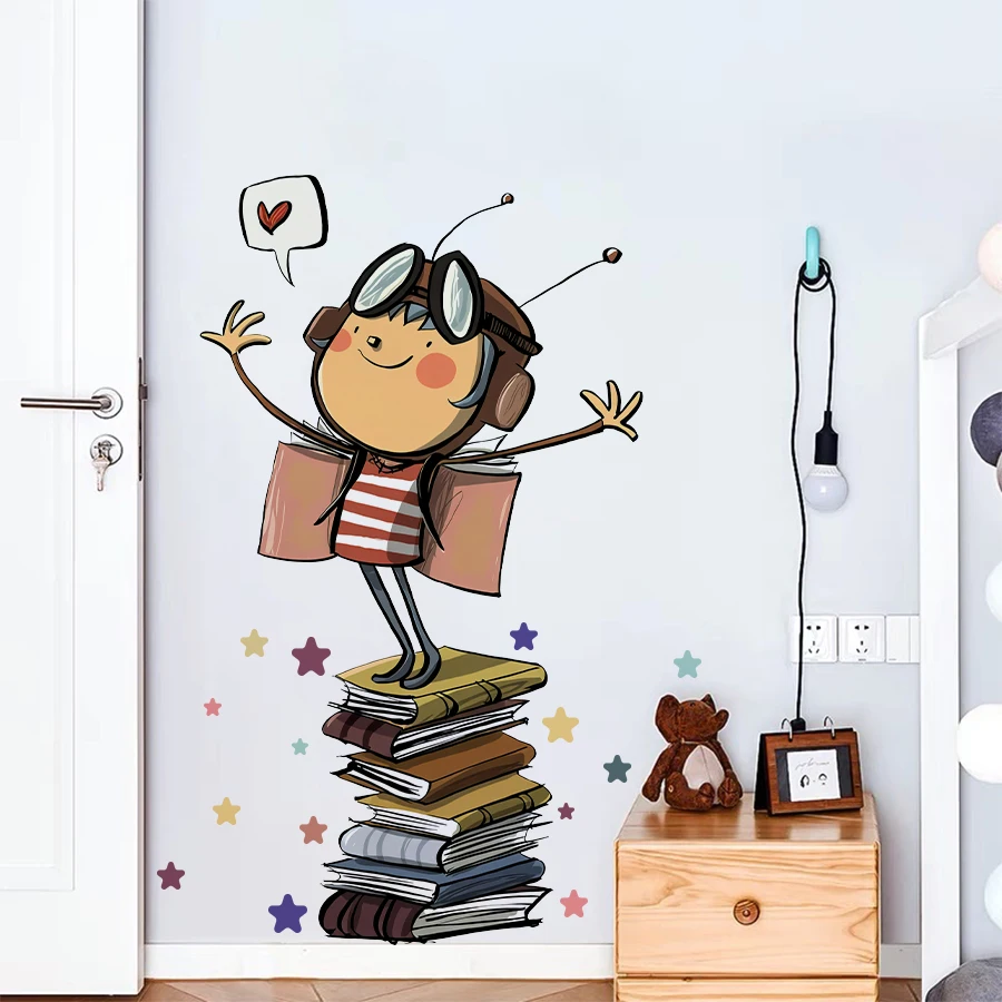 1Pc Back to School Kids Room Wall Decal Cartoon Pilot Book Airplane Sticker for Classroom Nursery Decor – Fun Learning & Flying