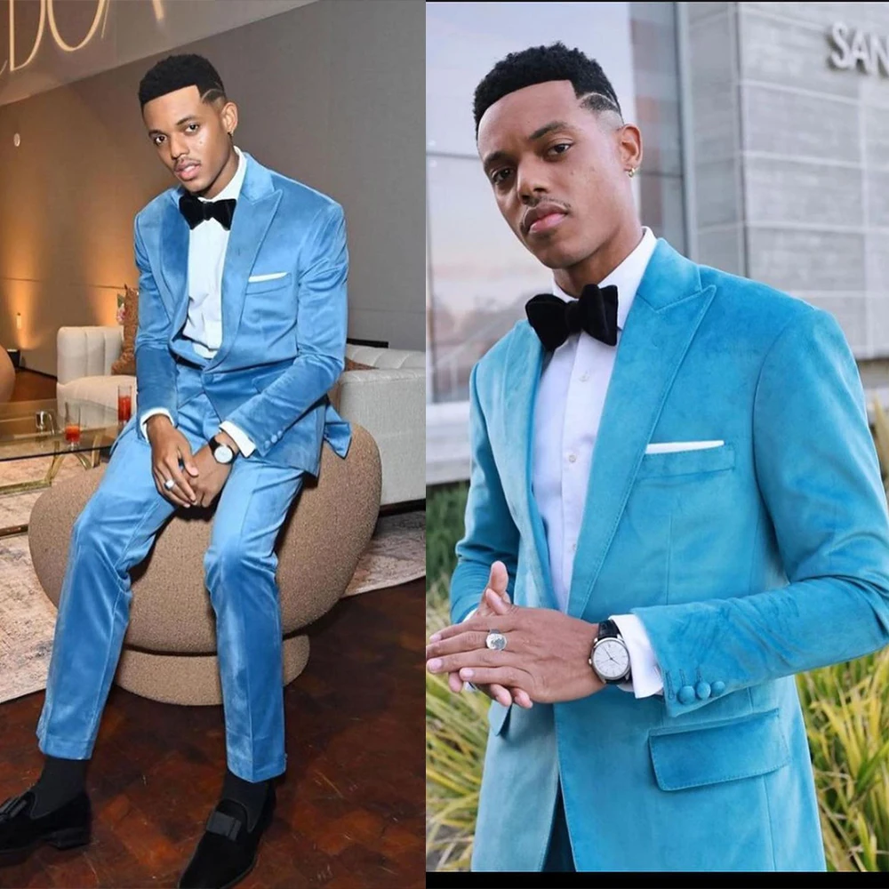 Velvet Men Wedding Suit Classic Two-Pieces Handsome Slim Fit Bridegroom Jacket Custom Made Party Tuxedos Hot Sale（Coat+Pant）