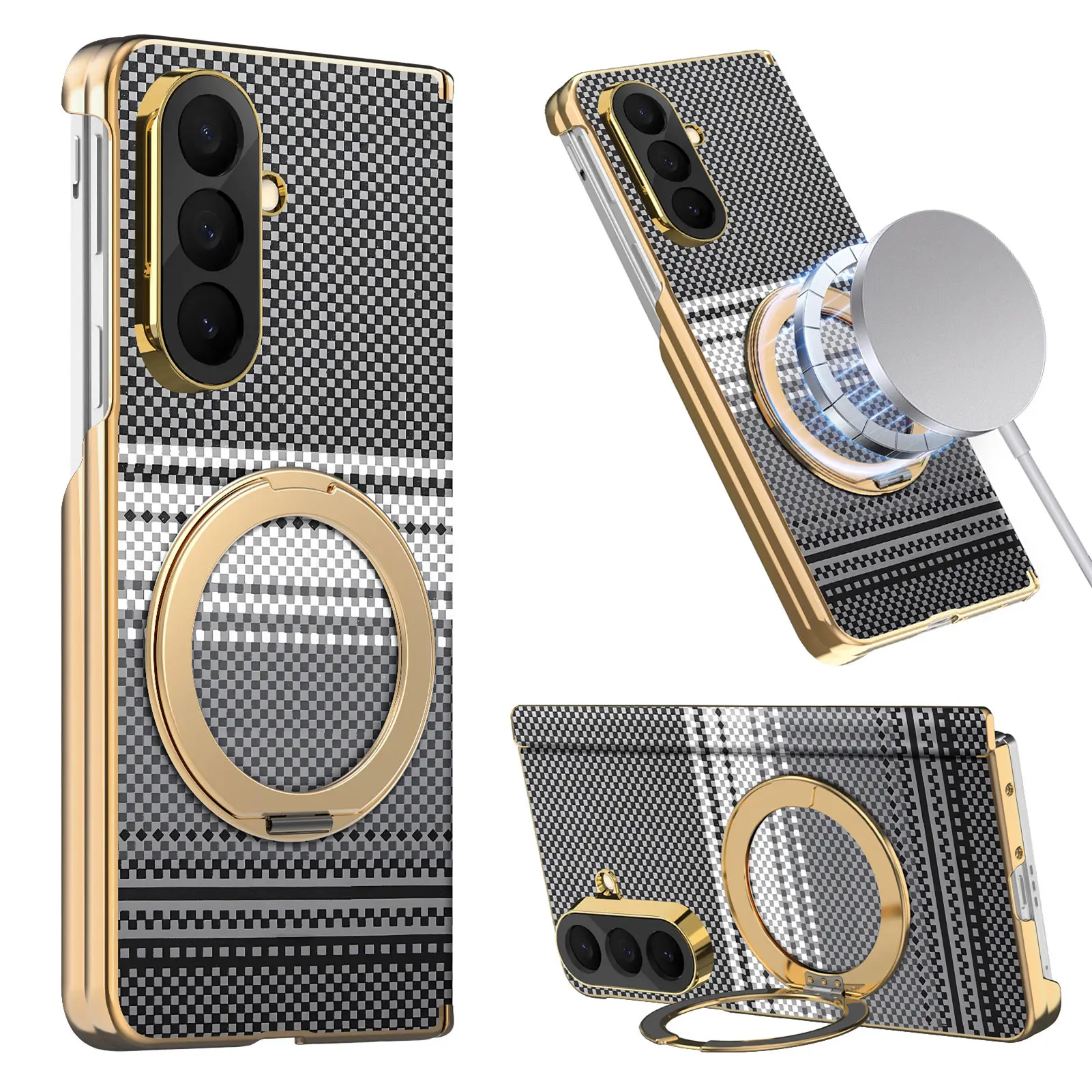 For Samsung Galaxy Z Fold 8 Ultra 5G Case Electroplated Magnetic Wireless Charging Rotating Bracket Shockproof Cover Accessories
