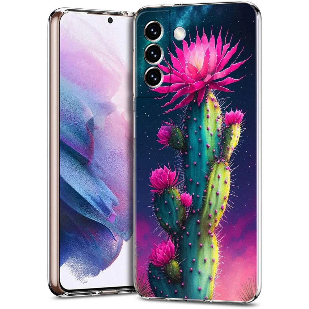 Plant Cactus Phone Case for Samsung Galaxy S23 S20 FE S22 S21 Ultra M21 M22 M32 S10 S10E S9 S8 Plus 5G Transparent Shell Capas