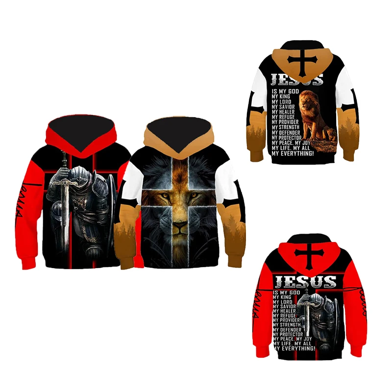 

3D Printed Knight Pullover Templar Armor Hoodie Kids Medieval Hooded Sweatshirt Crusader Cross Children Casual Halloween Costume