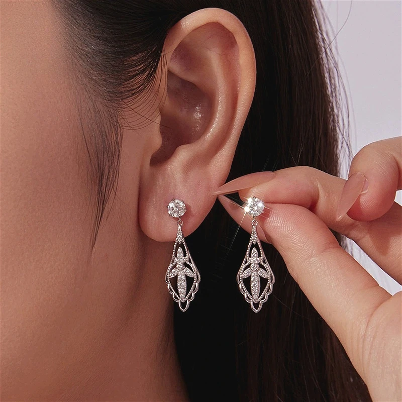 

Ts 925 Sterling Silver Moissanite Earrings For Women Lab Round Cut Moissanite Earrings Vintage Wedding Jewelry Platinum Plating