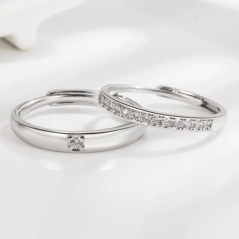 

Luxurious 925 sterling silver simple plain ring zircon men's and women's rings party wedding gift couple rings