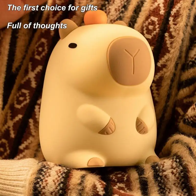 Cute capybara table lamp children's silicone night light USB rechargeable adjustable brightness home bedroom decoration