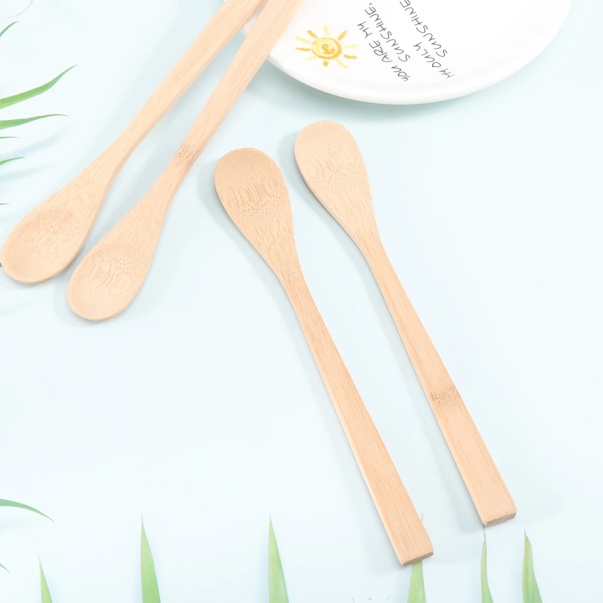 

10Pcs Bamboo Small Spoon Teaspoon Eco-Friendly Long Handle Design for Home Office Tea Shop Restaurant