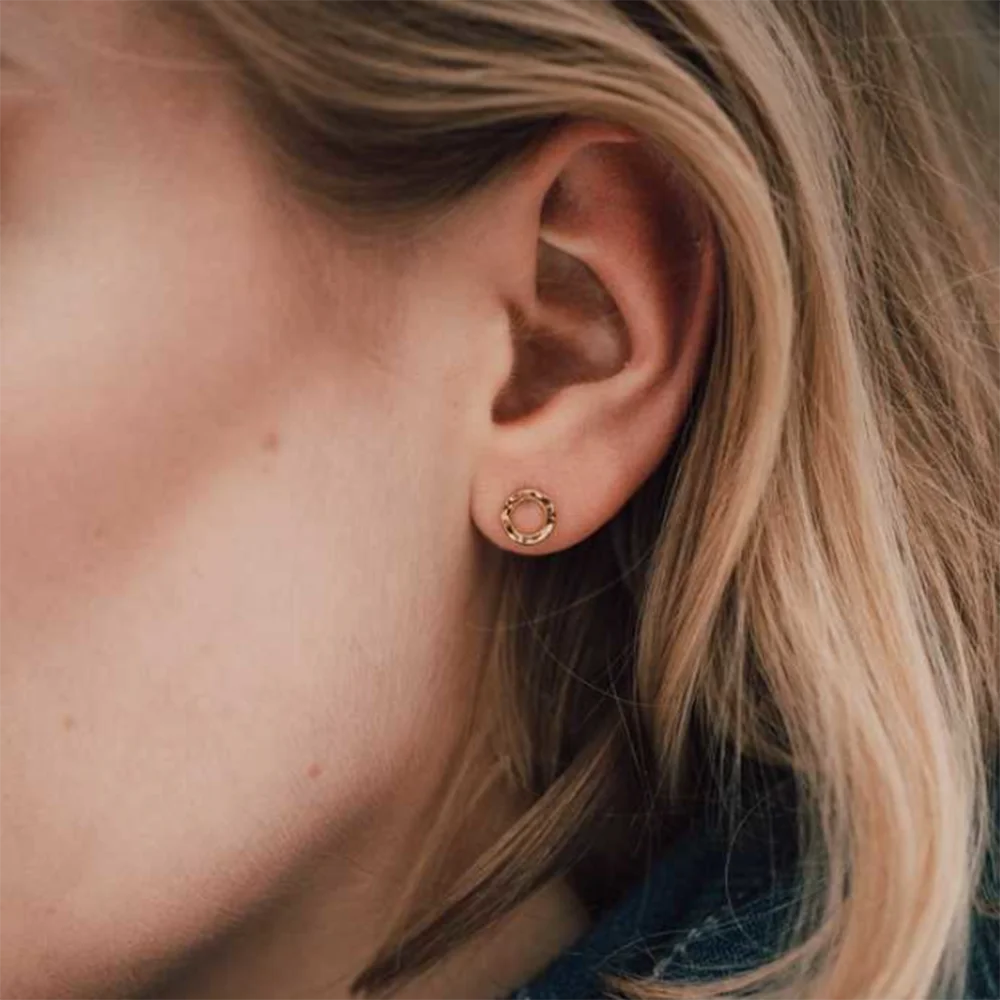Gold Earrings Handmade Stud Earrings Hammered Circle 14K Gold Filled Water-proof Hypoallergenic Rust-proof Jewelry for Women
