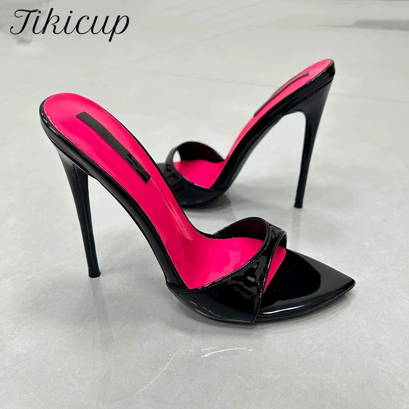 

Woman Stilettos 12cm Slipper Sexy Black High Heels Open Toe Summer Slingback Slides Stiletto Pumps Party Wedding Nightclub Shoes
