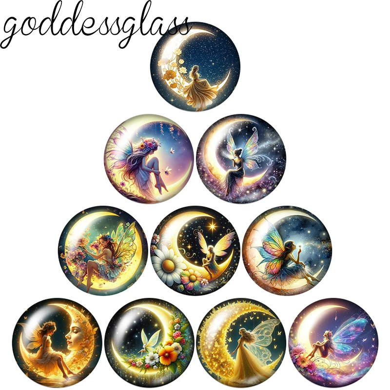 Moon Night Wings Fairy Girls Flowers magical 12mm/18mm/20mm/25mm Round photo glass cabochon flat back Making finding Jewelry