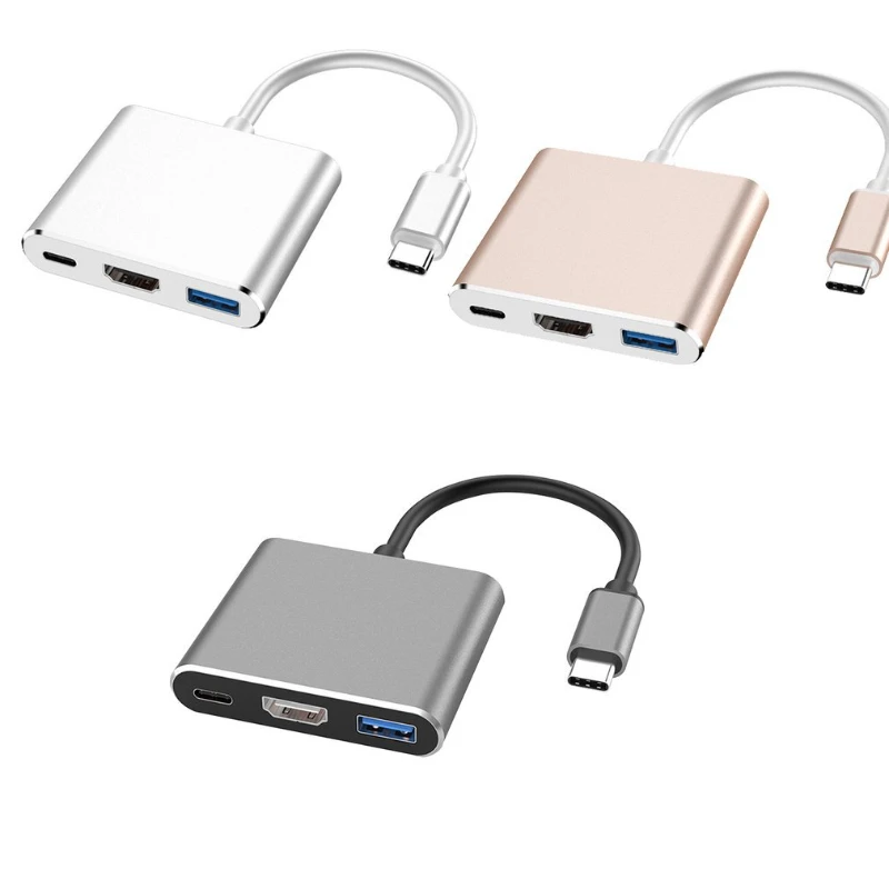 Type-c HUB USB C إلى HDMI-متوافق مع USB-C 3 في 1 4K HDMI USB 3.0 PD شحن سريع محول ذكي لماك بوك ديل #4